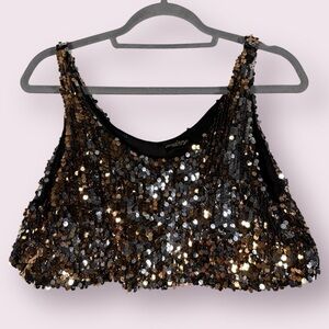 Audrey 3+1 Gold and Silver Flip Sequin Tank Crop Top Medium